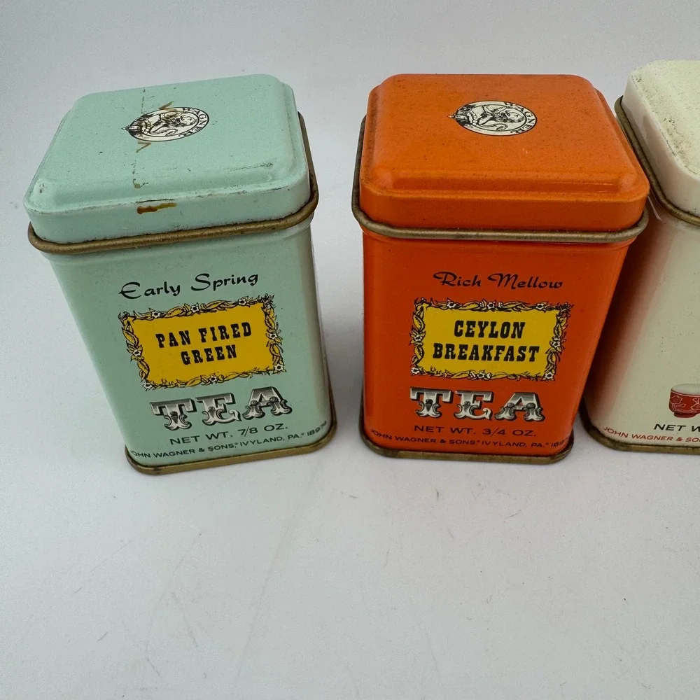 John Wagner & Sons Vintage Tea Tins Set 4 Multicolor Kitchen Decor Advertising